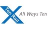 Logo Ten Rail All Ways Ten<br/>Textinsert: weißer Hintergrund, links blaues X mit weißer Schrift Ten Rail, grau All Ways Ten