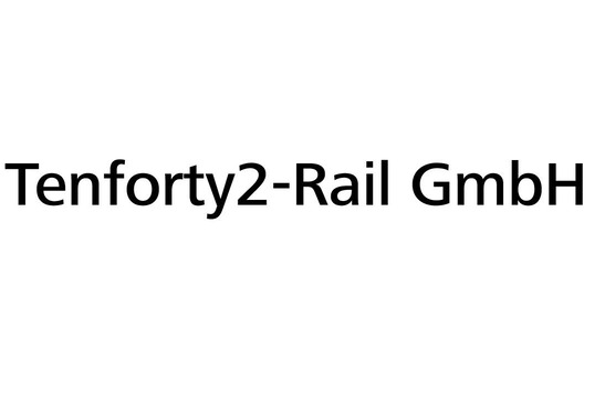 Logo Tenforty2-Rail GmbH<br/>Textinsert: weißer Hintergrund, schwarz Tenforty2-Rail GmbH
