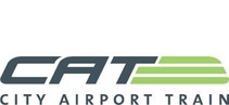 Logo CAT City Airport Train<br/>Textinsert: weißer Hintergrund, schwarz und grün CAT City Airport Train