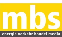 Logo MBS Energie Verkehr Handel Media<br/>Textinsert: gelber Balken mit weißer Schrift MBS, schwarzer Balken mit weißer Schrift verkehr handel media