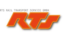 Logo RTS Rail transport service GmbH<br/>Textinsert: weißer Hintergrund, grau RTS RAIL TRANSPORT SERVICE GMBH, darunter orange RTS