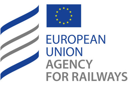 Logo ERA, european union agency for railways<br/>Text insert: EU logo at the top, blue European Union, gray Agency for Railways