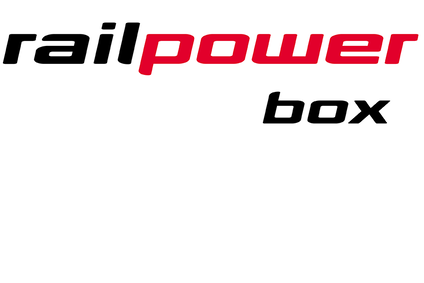 Logo railpower box<br/>Textinsert: weißer Hintergrund, Schriftzug railpower box in schwarz und rot