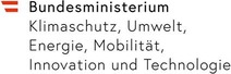 Logo Bundesministerium Klimaschutz, Umwelt, Energie, Mobilität, Innovation und Technologie<br/>Textinsert: links oben Österreichfahne, schwarz und fett gedruckt Bundesministerium, schwarz Klimaschutz, Umwelt, Energie, Mobilität, Innovation und Technologie