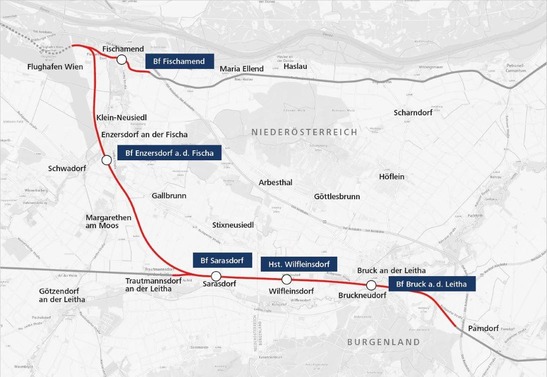 Streckengrafik Flughafenspange (Trasse: Flughafen Wien bis Bruck an der Leitha)