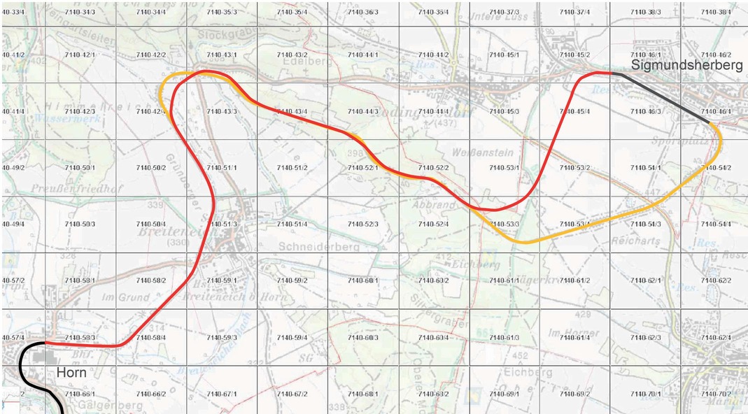 Text insert: Image of route map showing direct connection to Horn