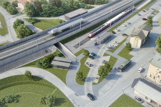 Textinsert: Bild Visualisierung des neuen Bahnhofs Micheldorf