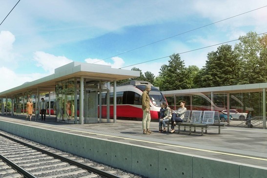 Textinsert: Foto Visualisierung des erneuerten Bahnhofs Hinterstoder