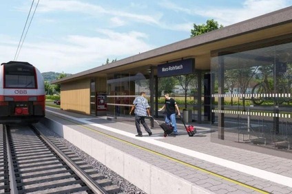 Bild Visualisierung Marz Rohrbach<br/>Textinsert: Bahnsteig mit Personen und einfahrenden Zug