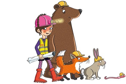 Textinsert: Grafik Mini-Ingenieur mit Bär, Fuchs, Hase und Wurm