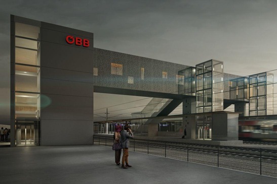 Textinsert: Visualisierung Bahnhof Gramatneusiedl Blickrichtung Wien