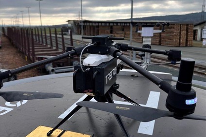 Textinsert: Bild von einer Drohne am Landeplatz