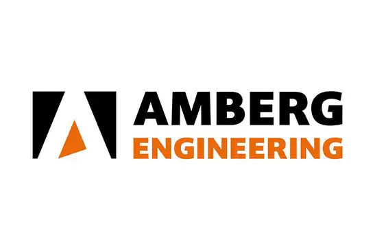 Logo Amberg Engineering<br/>Text insert: white background, black-white-orange icon, black AMBERG, orange ENGINEERING