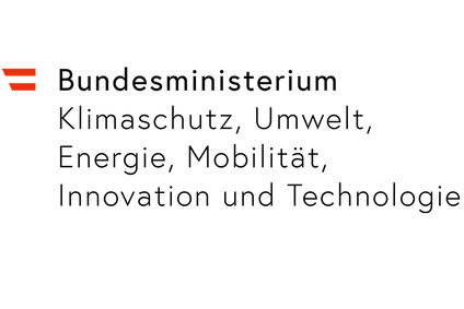 Logo Federal Ministry for Climate Protection, Environment, Energy, Mobility, Innovation, and Technology<br/>Text insert: white background, Austrian flag in the top left corner, Federal Ministry in bold black, Climate Protection, Environment, Energy, Mobility, Innovation, and Technology in black