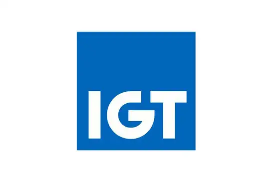 Logo IGT<br/>Text insert: white background, blue square, and IGT in white