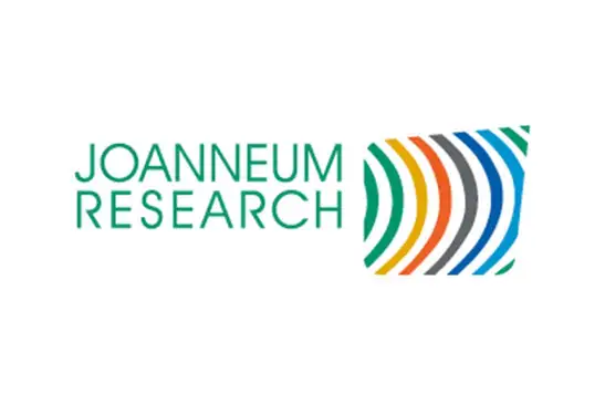 Logo Joanneum Research<br/>Text insert: white background, green JOANNEUM RESEARCH centered, colorful icon on the right