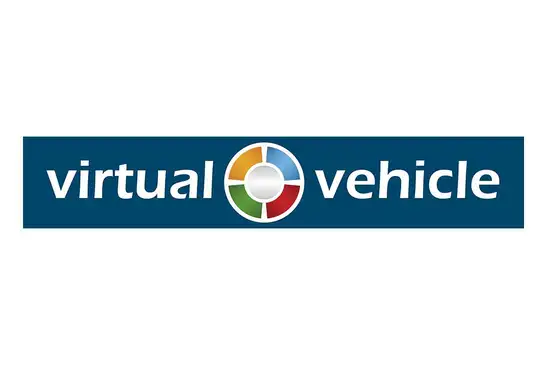 Virtual Vehicle logo<br/>Text insert: white background, gray bar in the center with white “virtual,” colorful icon, white “vehicle”