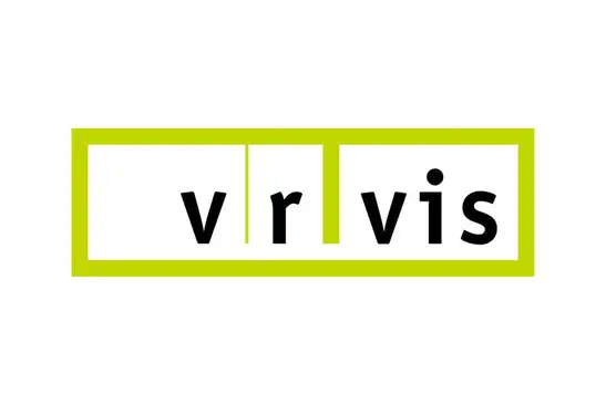 Logo V R VIS<br/>Text insert: white background, green bar, gray v r vis