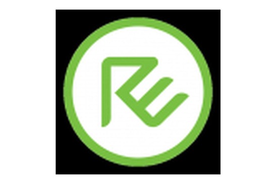 Logo RE<br/>Textinsert: weißer Hintergrund, schwarzes Quadrat mit grün-weißem Kreis und grün RE