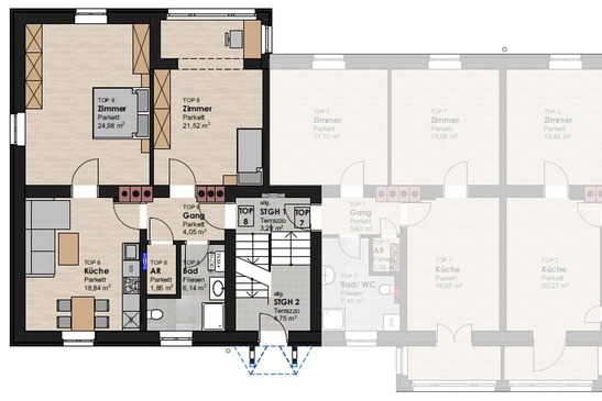 Grundriss der Wohnung 8, Hausnummer 20