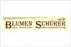 Blumen Schürer Logo, hellgelber Hintergrund, braun-weißer Schriftzug