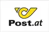 Post Logo, weißer Hintergrund, gelbes Post Icon schwarz umrandet, schwarzer Schriftzug