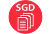 Symbolbild für Dokumente SGD<br/>Textinsert: roter Kreis, weiß SGD, 3 Notizzettel weiß hintereinander
