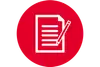 Symbolbild Planunterlagen<br/>Textinsert: Icon roter Button, weiß Blatt mit Stift