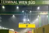 Gantry crane lifts containers