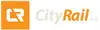 Logo City Rail<br/>Textinsert: weißer Hintergrund, hellgrau City, orange Rail, hellgrau a.s. links davon orangefarbenes Quadrat mit Text CR