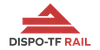 Logo Dispo-TF Rail GmbH<br/>Textinsert: grauer Hintergrund, in der Mitte rotes Icon, darunter schwarz DISPO-TF, rot RAIL