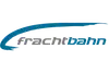 Logo frachtbahn<br/>Textinsert: grauer Hintergrund, türkises Zeichen, grau fracht, türkis bahn