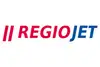 Logo REGIOJET<br/>Textinsert: weißer Hintergrund, links rotes Icon, rot REGIO, blau JET