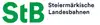 Logo StB Steiermärkische Landesbahnen<br/>Textinsert: weißer Hintergrund, grün StB, schwarz Steiermärkische Landesbahnen