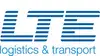 Logo LTE logistics & transport<br/>Textinsert: weißer Hintergrund, blau-weiß strichliert LTE, blau logistics & transport