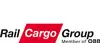 Logo Rail Cargo Group Member of ÖBB<br/>Textinsert: weißer Hintergrund, schwarz Rail, rote Raute mit weißer Schrift Cargo, schwarz Group, unter Group schwarz Member of ÖBB