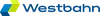 Logo Westbahn<br/>Textinsert: grauer Hintergrund, gelb-blaues Icon, blau Westbahn