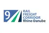 Logo RFC9<br/>Textinsert: weißer Hintergrund, links RFC-Icon in blau, grün, weiß, blau RAIL FREIGTH CORRIDOR, darunter grau Rhine-Danube