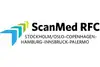 Logo Scan Med RFC<br/>Textinsert: weißer Hintergrund, links Icon blau-türkis-grün-gelb, schwarz fett Scan Med RFC, darunter schwarz STOCKHOLM/OSLO-Copenhagen-Hamburg-Innsbruck-Palermo
