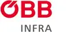 Logo ÖBB Infra<br/>Textinsert: weißer Hintergrund, oben links rot ÖBB, darunter schwarz INFRA
