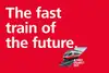Herosujet campaign Fast train<br/>Text insert: red background, white font, blue and white icon, photo diamond with train and white font