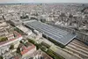 Bild Visualiserung des neuen Westbahnhofs Wien aus der Vogelperspektive<br/>Textinsert: Foto des neuen Westbahnhofs Wien