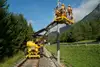 Workers are working on the overhead lines.