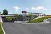 Bild Visualisierung Bahnhof Neudörfl<br/>Textinsert: Bahnhof mit Straße und Menschen im Vordergrund