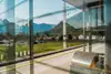 Photo Traunkirchen train station<br/>Text insert: View through the waiting room at Traunkirchen train station
