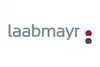 Laabmayr logo<br/>Text insert: white background, gray “laabmayr” in the center, red and gray icon on the right