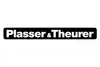 Plasser & Theurer logo<br/>Text insert: white background, black rounded bar with Plasser & Theurer in white