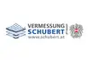Logo Vermessung Schubert - www.schubert.at<br/>Text insert: white background, blue icon on the left, black VERMESSUNG, blue Schubert, gray www.schubert.at, Austrian coat of arms on the right