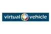 Virtual Vehicle logo<br/>Text insert: white background, gray bar in the center with white “virtual,” colorful icon, white “vehicle”
