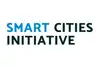 Logo Smart Cities Initiative<br/>Textinsert: weißer Hintergrund, mittig blau SMART, grau CITIES INITIATIVE